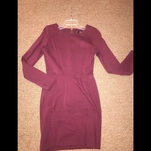 Burgundy Red Long Sleeve Mini Dress